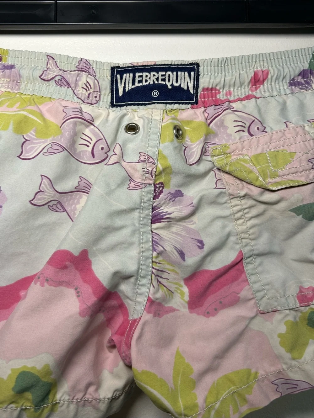 Vilebrequin Kids Girls Bathing Suit Shorts Bottoms Pink White Fish